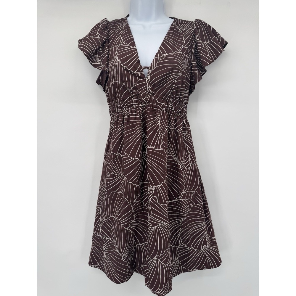Babydoll‎ brown Flutter Sleeve Mini Lined pockets boho resort vacation beach XS